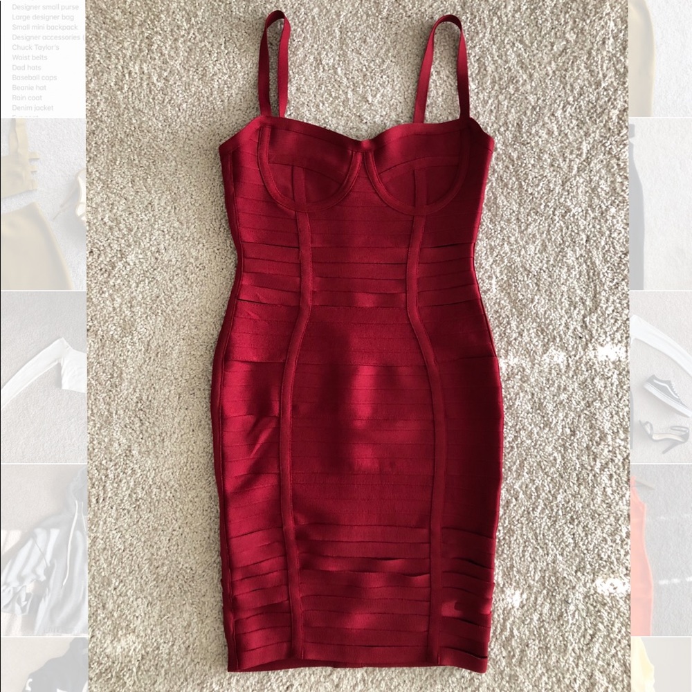 Cutout dark red midi bandage dress - Picture 2 of 3